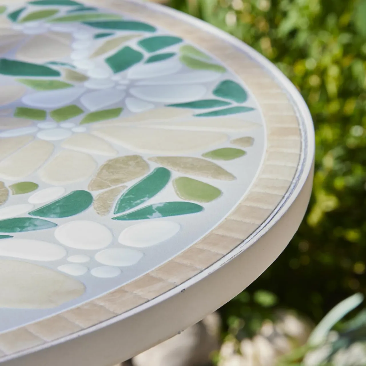#N/A Table bistrot ronde pliable en mosaïque (D58 cm) Genève Crème Beige Hot
