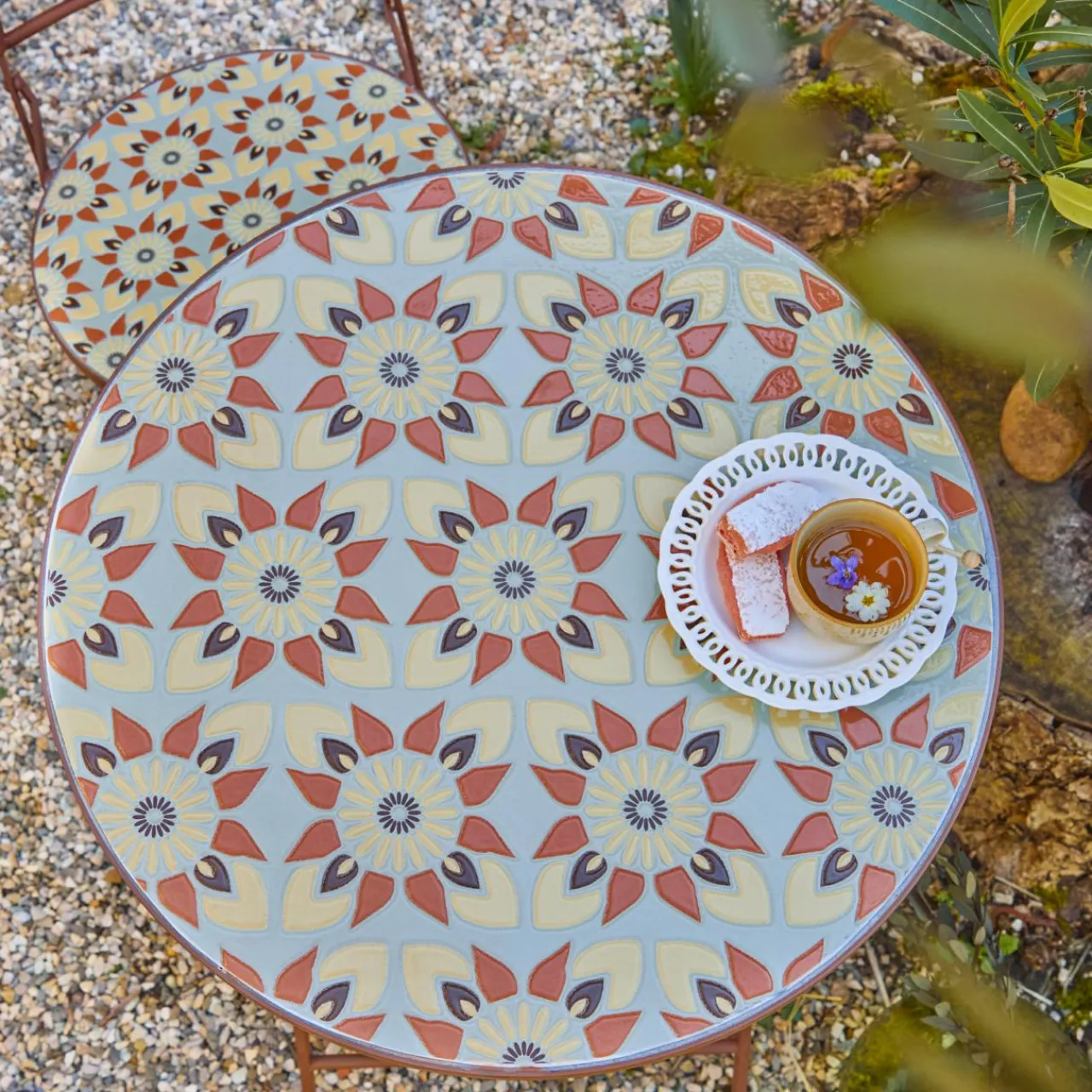#N/A Table bistrot ronde pliable en mosaïque (D58 cm) Lyon Marron Sale