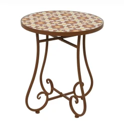EMINZA Table d'appoint ronde en mosaïque (H46 x D39 cm) Madrid Marron Outlet