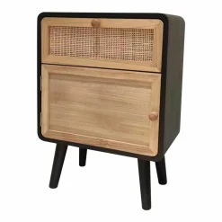 EMINZA Table de chevet bois et cannage (40 x H55 cm) Osaka et bois Noir Clearance