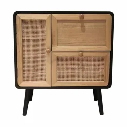 EMINZA Table de chevet bois et cannage (50 x H55 cm) Osaka et bois Noir Outlet