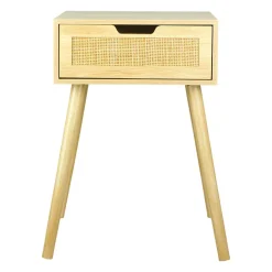 OSTARIA Table de Chevet Bois et Cannage (60 cm) Beige Hot