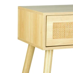 OSTARIA Table de Chevet Bois et Cannage (60 cm) Beige Hot