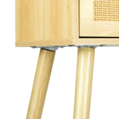 OSTARIA Table de Chevet Bois et Cannage (60 cm) Beige Hot