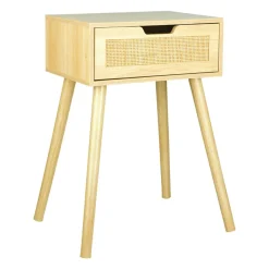 OSTARIA Table de Chevet Bois et Cannage (60 cm) Beige Hot