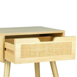 OSTARIA Table de Chevet Bois et Cannage (60 cm) Beige Hot