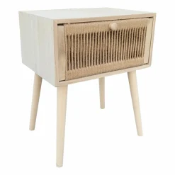 EMINZA Table de chevet bois et cordes de chanvre (H58 cm) Manille tiroir Beige