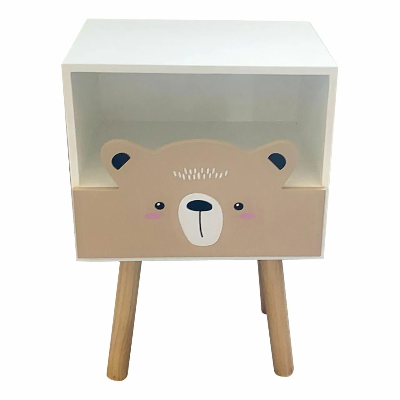 EMINZA Table de chevet enfant bois (H45 cm) Ourson Marron Discount