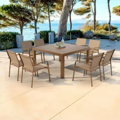 MOBELLIA Table de jardin carrée aluminium 8 places (136 x 136 cm) Murano Bronze