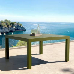 MOBELLIA Table de jardin carrée aluminium 8 places (136 x 136 cm) Murano Vert olive Best