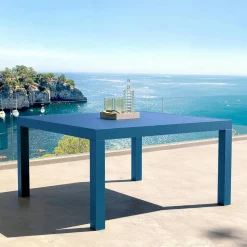 MOBELLIA Table de jardin carrée aluminium 8 places (136 x 136 cm) Murano Bleu pétrole Best