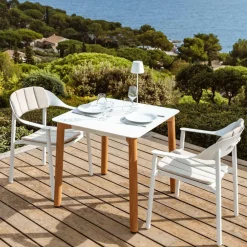 MOBELLIA Table de jardin carrée en aluminium 2 places (76 x 76 cm) Monte Carlo Blanc Online
