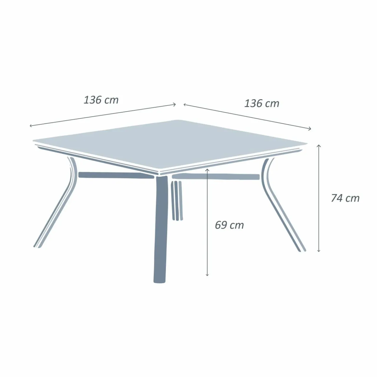 MOBELLIA Table de jardin carrée en aluminium 8 places (136 x 136 cm) Amalfi Gris Anthracite Outlet