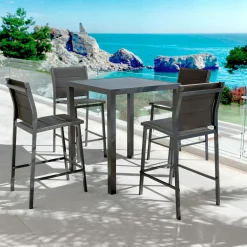 MOBELLIA Table de jardin carrée haute aluminium 4 places (90 x H105 cm) Murano Gris Anthracite Best