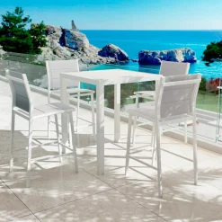 MOBELLIA Table de jardin carrée haute aluminium 4 places (90 x H105 cm) Murano Blanc Discount