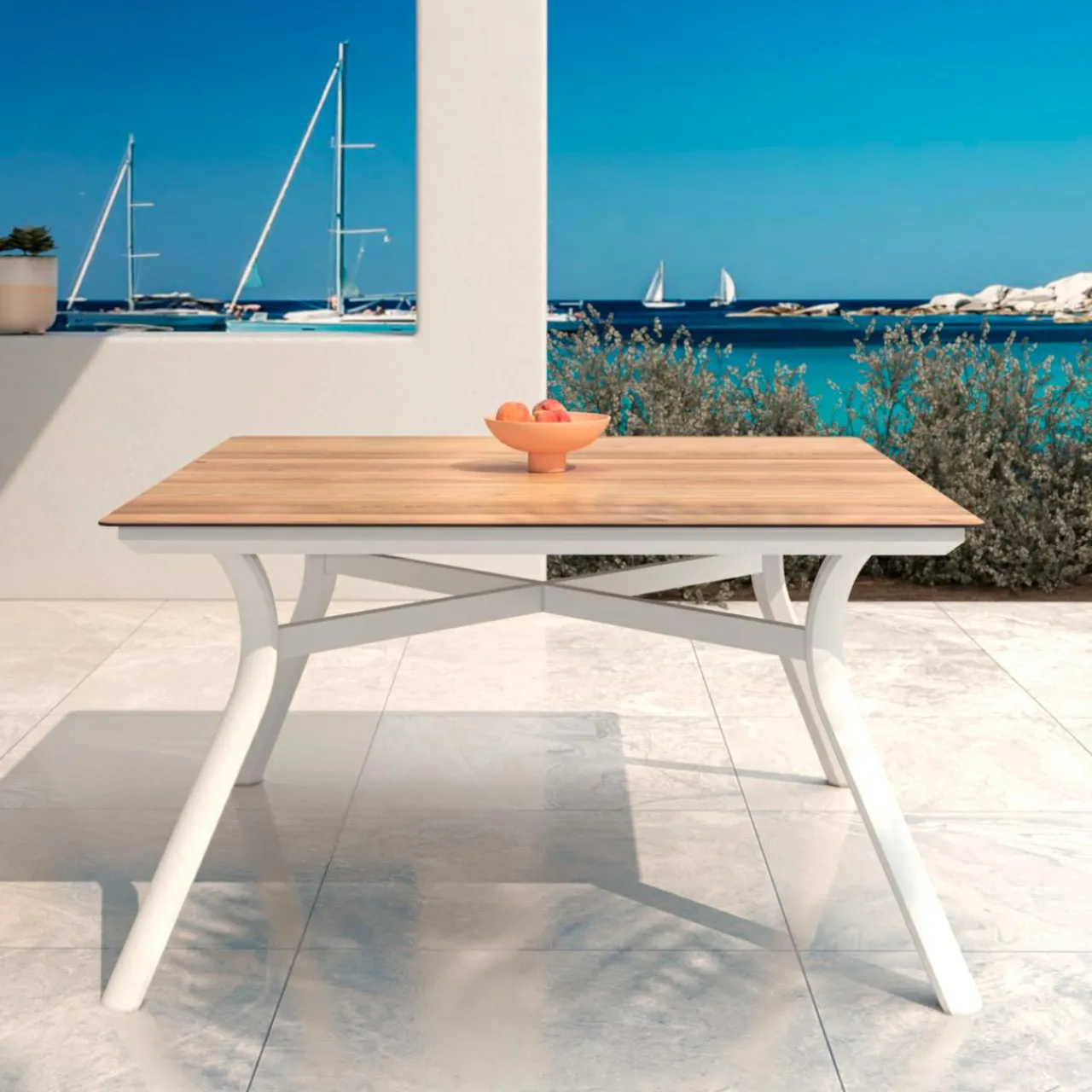 MOBELLIA Table de jardin carré en aluminium 8 places (136 x 136 cm) Amalfi Blanc Online