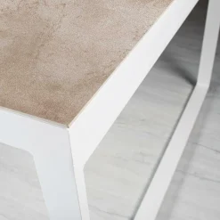 MOBELLIA Table de jardin en aluminium et céramique 10 places (240 x 120 cm) Kore Blanc et Beige