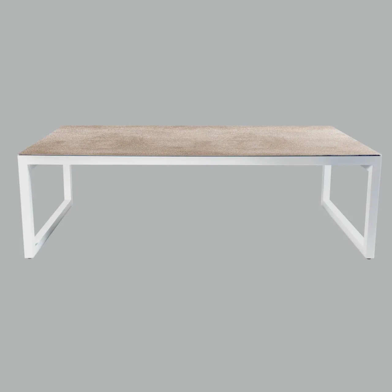 MOBELLIA Table de jardin en aluminium et céramique 10 places (240 x 120 cm) Kore Blanc et Beige