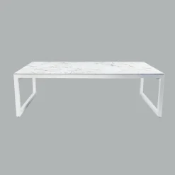MOBELLIA Table de jardin en aluminium et céramique 12 places (260 x 120 cm) Kore Blanc marbré Hot