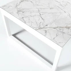 MOBELLIA Table de jardin en aluminium et céramique 12 places (260 x 120 cm) Kore Blanc marbré Hot