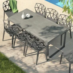 MOBELLIA Table de jardin en aluminium et céramique 8 places (180 x 90 cm) Kore Gris Anthracite Best