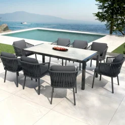 MOBELLIA Table de jardin en aluminium et céramique 8 places (180 x 90 cm) Modena Gris clair Online