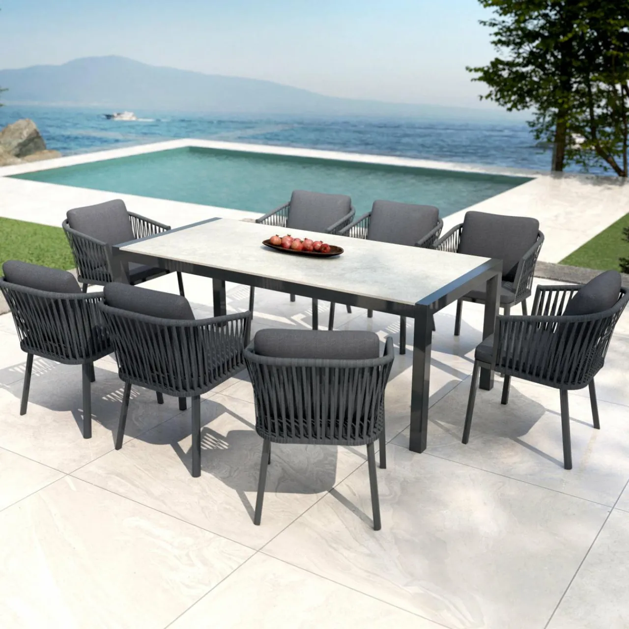 MOBELLIA Table de jardin en aluminium et céramique 8 places (180 x 90 cm) Modena Gris clair Online