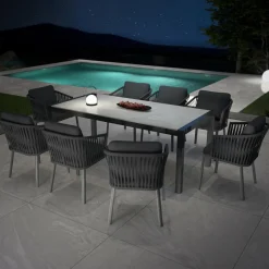MOBELLIA Table de jardin en aluminium et céramique 8 places (180 x 90 cm) Modena Gris clair Online
