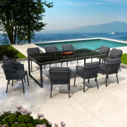 MOBELLIA Table de jardin en aluminium et céramique 10 places (240 x 120 cm) Kore Noir marbré Hot