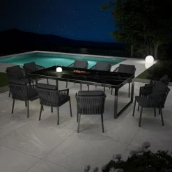 MOBELLIA Table de jardin en aluminium et céramique 10 places (240 x 120 cm) Kore Noir marbré Hot
