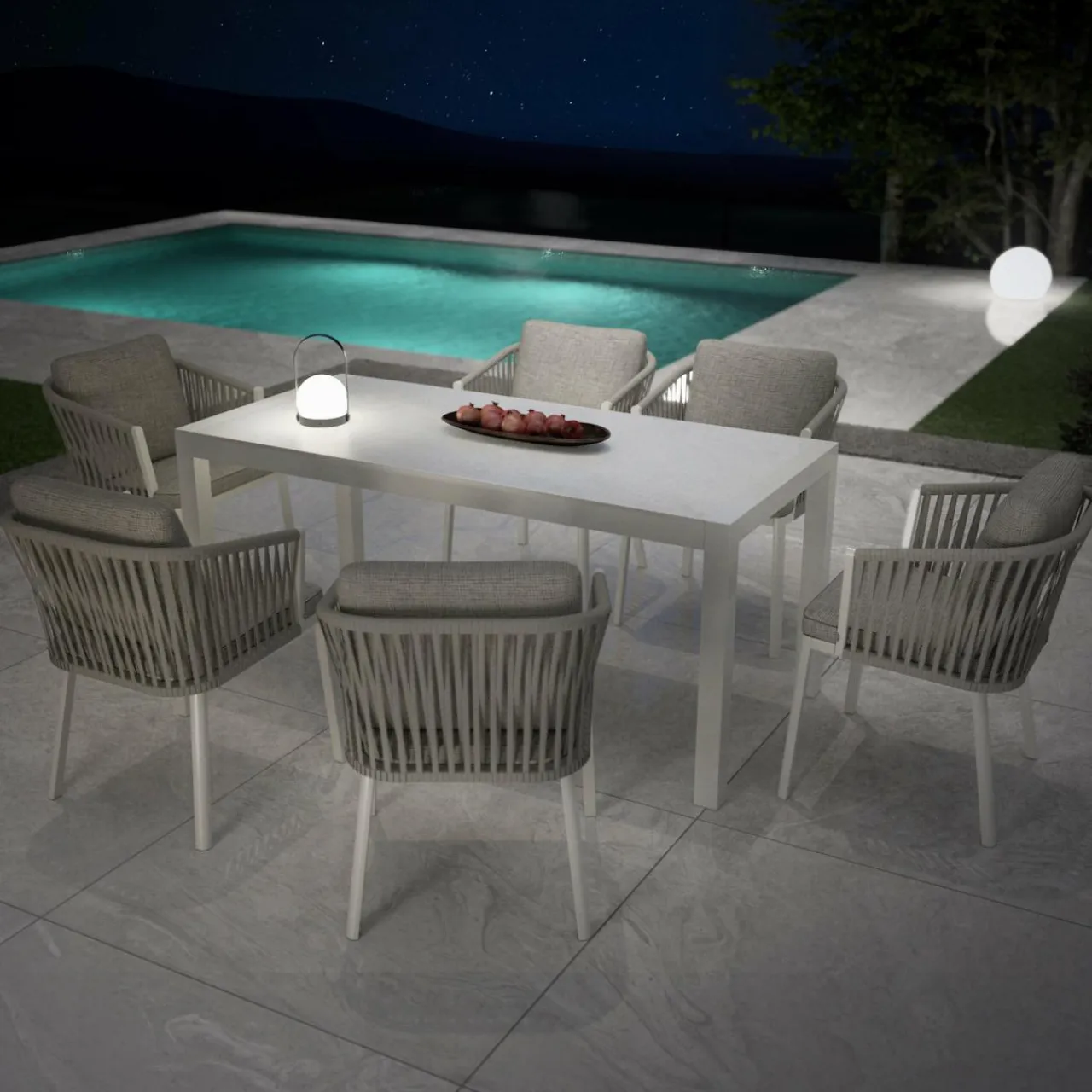 MOBELLIA Table de jardin en aluminium et céramique 6 places (150 x 75 cm) Modena Blanc Discount
