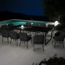 MOBELLIA Table de jardin en aluminium et céramique 12 places (260 x 120 cm) Kore Noir marbré