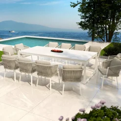 MOBELLIA Table de jardin en aluminium et céramique 12 places (260 x 120 cm) Kore Blanc et Gris clair Outlet