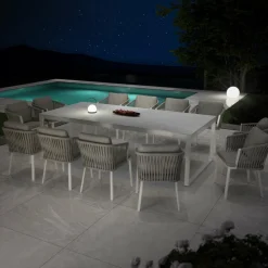 MOBELLIA Table de jardin en aluminium et céramique 12 places (260 x 120 cm) Kore Blanc et Gris clair Outlet