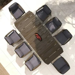 MOBELLIA Table de jardin en bois teck 8 places (260 x 100 cm) Cap Ferrat foncé Marron Hot