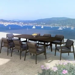 MOBELLIA Table de jardin en bois teck 8 places (260 x 100 cm) Cap Ferrat foncé Marron Hot