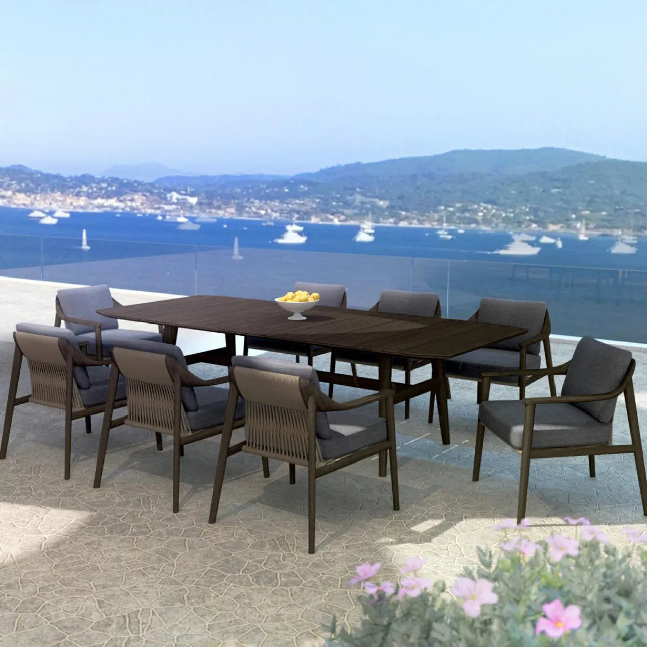 MOBELLIA Table de jardin en bois teck 8 places (260 x 100 cm) Cap Ferrat foncé Marron Hot