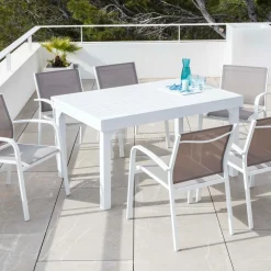 MOBELLIA Table de jardin extensible aluminium 10 places (135/270 x 90 cm) Murano Blanc Clearance