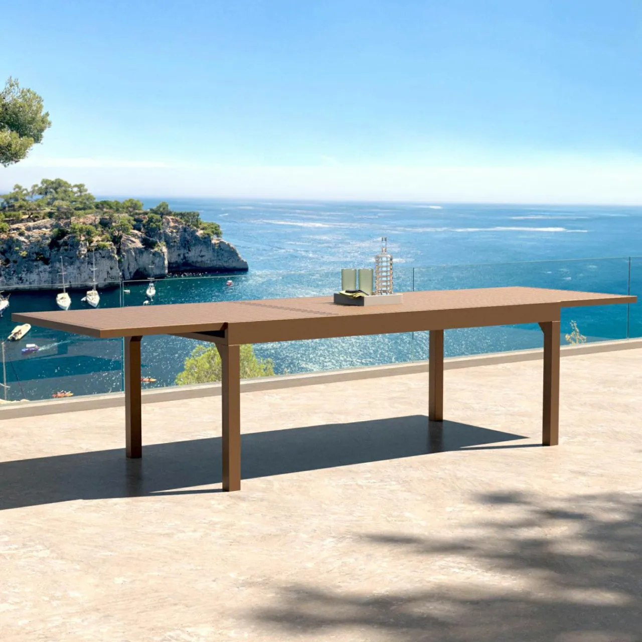 MOBELLIA Table de jardin extensible aluminium 12 places (200/320 x 100 cm) Murano Bronze Best