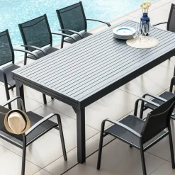 MOBELLIA Table de jardin extensible aluminium 12 places (200/320 x 100 cm) Murano Gris Anthracite Outlet