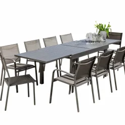 MOBELLIA Table de jardin extensible aluminium 12 places (200/320 x 100 cm) Murano Gris Anthracite Outlet