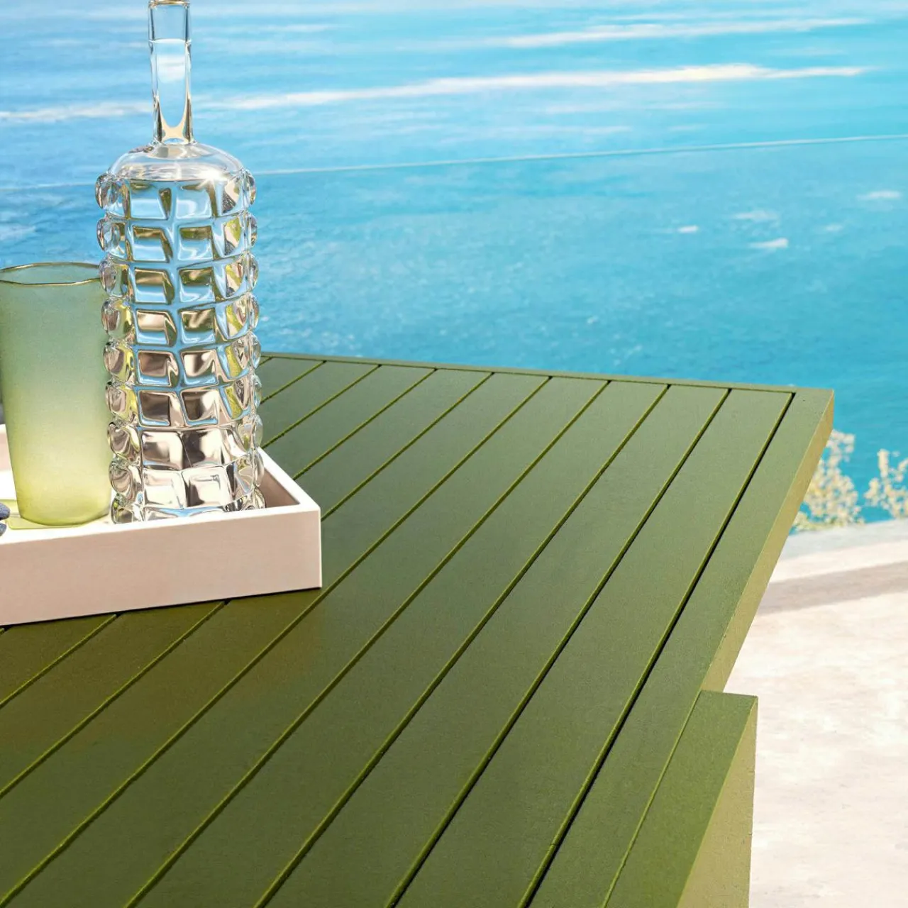 MOBELLIA Table de jardin extensible aluminium 12 places (200/320 x 100 cm) Murano Vert olive New