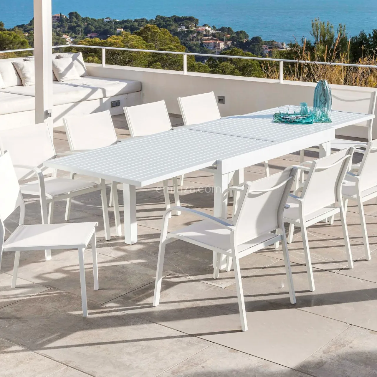 MOBELLIA Table de jardin extensible aluminium 12 places (200/320 x 100 cm) Murano Blanc Online