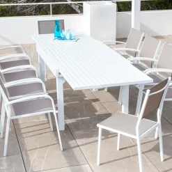 MOBELLIA Table de jardin extensible aluminium 12 places (200/320 x 100 cm) Murano Blanc Online
