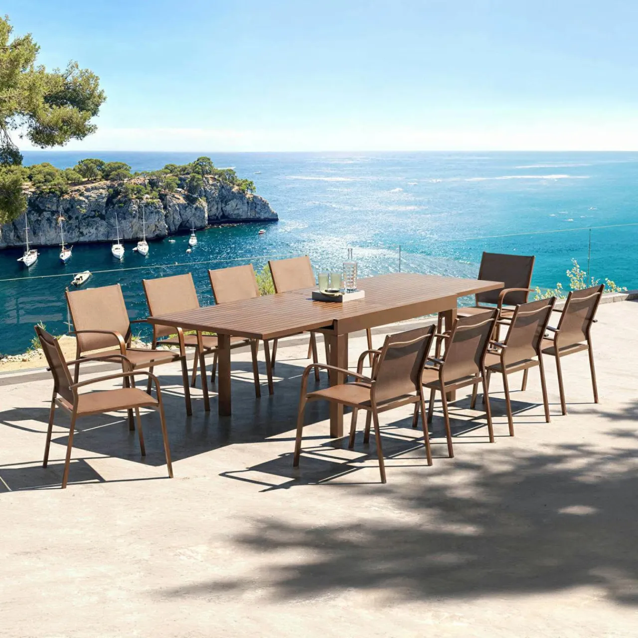 MOBELLIA Table de jardin extensible aluminium 10 places (135/270 x 90 cm) Murano Bronze Outlet