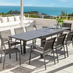MOBELLIA Table de jardin extensible en aluminium 10 places (135/270 x 90 cm) Murano Gris Anthracite Outlet