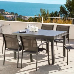 MOBELLIA Table de jardin extensible en aluminium 10 places (135/270 x 90 cm) Murano Gris Anthracite Outlet