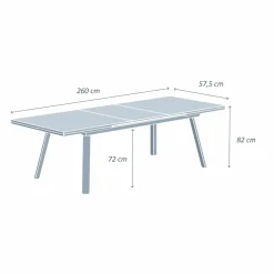 MOBELLIA Table de jardin extensible en aluminium 10 places (260 x 96 cm) Amalfi Gris Anthracite Best