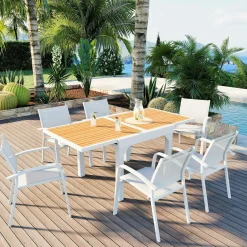 MOBELLIA Table de jardin extensible en aluminium 8 places effet bois (90/180 x 90 cm) Murano Blanc Best