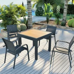MOBELLIA Table de jardin extensible en aluminium 8 places effet bois (90/180 x 90 cm) Murano Gris Anthracite Discount